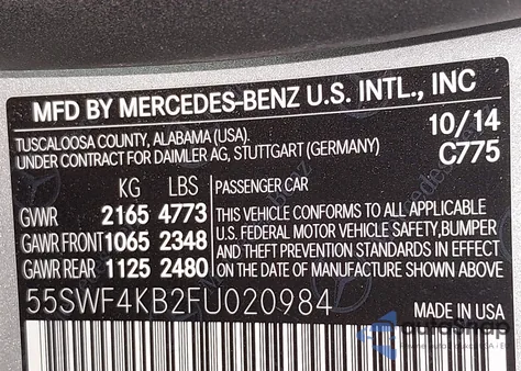 2015 Mercedes-Benz C 300 Luxury 4Matic from USA, damaged, VIN 55SWF4KB2FU020984